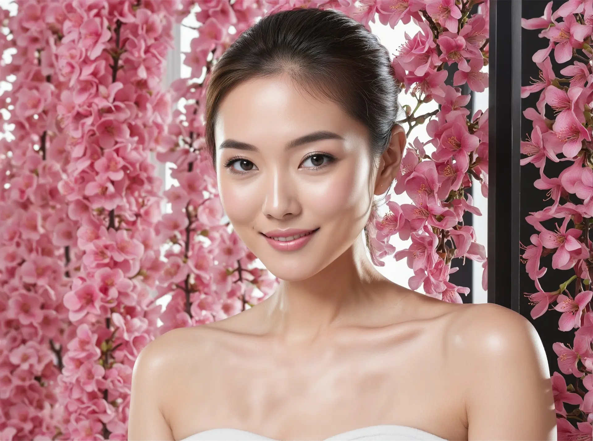 Asian bride-to-be posing confidently with radiant, glowing skin