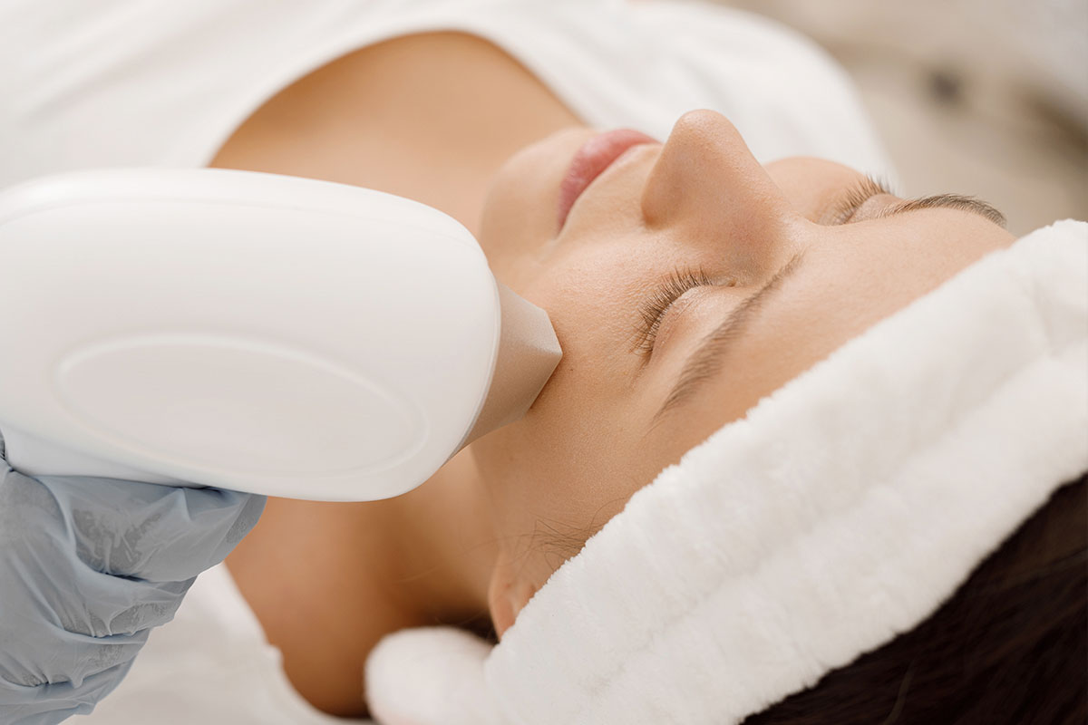 Patient undergoing non-surgical anti-aging procedure for youthful skin