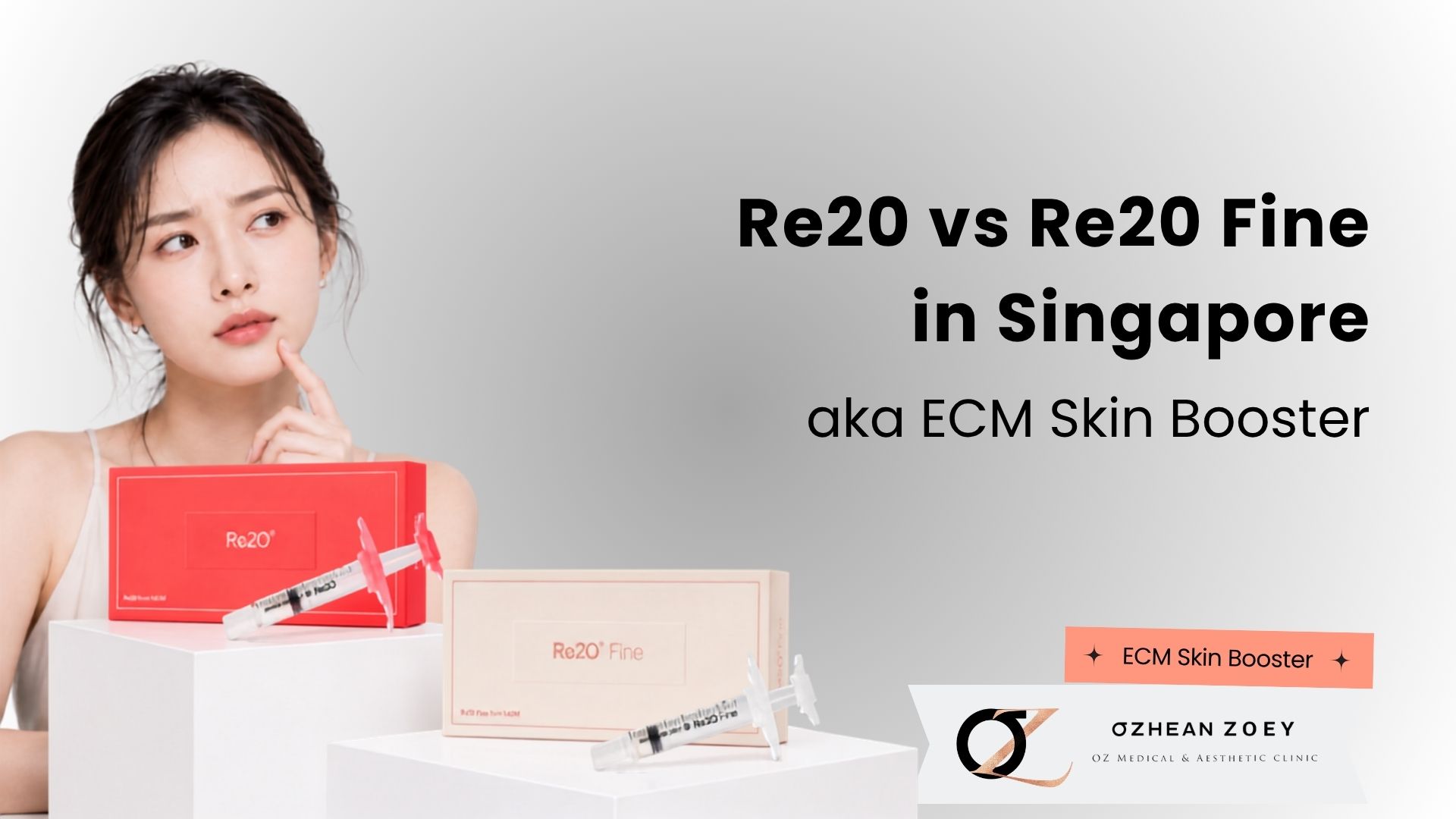 Re20 and Re20 Fine are the same ECM skin booster in two particle sizes &mdash; here's how to choose the right one for your under-eyes, lips and face, and where the technology is heading next. Most people meet Re20 as a single, striking idea &mdash; &ldquo;injecting real skin into skin.&rdquo; What fewer realise is that it comes in two forms, and choosing the wrong one is the difference between a smooth, natural result and a lumpy one you notice every time you smile. The decision isn't about which version is &ldquo;stronger.&rdquo; It comes down to particle size &mdash; and matching that particle size to the skin you're treating. Re20 is an ECM (extracellular matrix) skin booster &mdash; a category barely two years old, built on human-derived matrix rather than synthetic gel. Re20 Fine is its precision sibling, micronised specifically for the thinnest, most mobile skin on your face: the under-eyes and lips. Placed correctly, each does something conventional boosters and standard fillers simply can't. This guide explains the difference and shows you exactly which one your eyes, lips and face need, and looks at where ECM technology &mdash; including the forthcoming Re20 Volume &mdash; is taking anti-ageing next. What is an ECM skin booster? An ECM skin booster is an injectable made from real, human-derived extracellular matrix &mdash; the collagen, elastin and support proteins that form your skin's scaffold &mdash; with the living cells removed. Rather than only hydrating or stimulating, it replenishes the skin's structural framework directly, giving your own repair cells the environment they need to rebuild. To see why that matters, it helps to know what other injectables do. Within the broad skin booster category (水光针, shuǐ guāng zhēn), a hyaluronic acid (HA) booster hydrates &mdash; it holds water like a sponge. A polynucleotide (PN) booster repairs and calms. A biostimulator such as PDLLA or PCL stimulates your cells to lay down more collagen over time. An ECM booster does something more fundamental: it rebuilds the framework all of those things live inside. Think of your skin as a garden. Fillers water the plants. Biostimulators tell the plants to grow. But if the soil itself is depleted, no amount of watering or encouragement helps for long. The extracellular matrix is that soil &mdash; and Re20 replenishes it with real matrix material derived from human acellular dermal matrix (hADM): purified, decellularised skin scaffold made of collagen, elastin, proteoglycans and growth factors. This isn't just marketing framing. A 2020 review in Plastic and Aesthetic Research on the role of the ECM in skin ageing describes the matrix as central to tissue homeostasis, and research on fibroblast&ndash;ECM interactions shows a self-perpetuating problem: as matrix fragments with age, fibroblasts lose their grip, produce less new matrix and more matrix-degrading enzymes, which fragments the scaffold further. Replenishing the ECM aims to interrupt that cycle at its root. A 2025 pilot study quantifying collagen, elastin and glycosaminoglycans across the facial dermis &mdash; including the under-eye region &mdash; confirms just how much these structural proteins decline with age, and how thin that under-eye tissue really is. Re20 vs Re20 Fine: the particle size difference Re20 and Re20 Fine are made from the same human-derived ECM material. The single most important difference is particle size. Re20 is refined to roughly 75&micro;m for the full face and neck. Re20 Fine is micronised further, to roughly 50&micro;m, for the delicate, mobile skin of the under-eyes and lips. A useful way to picture it: same premium coffee beans, different grind. A coarse grind is right for a French press &mdash; a large, forgiving vessel. A fine grind is what you need for delicate espresso, where anything coarser ruins the result. Re20 is the coarse grind for the broad canvas of the face; Re20 Fine is the fine grind for the precise, unforgiving zones around the eyes and mouth. Feature Re20 (Classic) Re20 Fine Material Human-derived ECM (hADM) Same human-derived ECM (hADM) Particle size &asymp; 75&micro;m &asymp; 50&micro;m &mdash; ultra-fine Reconstitution Over 5cc 1.5&ndash;2cc Recommended areas Full face, cheeks, neck Under-eyes, lips, thin/mobile skin Targets Density, tone, pores, elasticity Hollows, dark circles, fine lines Role Overall skin foundation Precision renewal for delicate zones Particle-size specifications reflect the manufacturer's (L&C Bio) product brochure. Some third-party sources quote a different figure for classic Re20 &mdash; always confirm the current spec with your treating doctor. Why particle size matters so much on thin, moving skin This is the heart of the whole decision &mdash; and the reason you genuinely need Re20 Fine, not classic Re20, around the eyes and lips. Under-eye skin is the thinnest on the body &mdash; often less than half a millimetre. Picture spreading gravel under a sheet of tissue paper versus spreading fine sand. The gravel shows every lump; the fine sand lies flat and invisible. Inject a coarser particle into paper-thin under-eye skin and you risk exactly that: visible bumps (embossing), a bluish Tyndall tint showing through, and easier bruising. Micronised to ~50&micro;m, Re20 Fine passes through delicate tissue with far less resistance &mdash; so it settles smoothly, swells less, and recovers faster. The lips add a second challenge: constant movement. A road that flexes will crack any rigid cobblestone surface laid on top, but fine, well-graded material moves with it. In a high-movement zone, coarser or more rigid product is what creates the dreaded bulge when you smile. Finer particles integrate into the tissue and move as your face moves &mdash; which is precisely why Re20 Fine is the right tool for lips and the smiling under-eye, and classic Re20 is not. Which do you need? A simple guide by area Match the grind to the ground. As a rule of thumb: &bull; Under-eyes, tear troughs, dark circles &mdash; Re20 Fine. Thin, mobile skin demands the ultra-fine grind. &bull; Lips (hydration, fine lip lines, subtle natural volume) &mdash; Re20 Fine. Movement plus delicacy again point to Fine. &bull; Smile lines and perioral fine lines &mdash; Re20 Fine for skin-quality renewal (deeper folds may be combined with a volumiser). &bull; Full face, cheeks, overall skin density, tone and pores &mdash; Re20 (Classic). The broad canvas suits the standard grind. &bull; Neck &mdash; either; Re20 Fine for the thinnest, cr&ecirc;pey areas, Re20 for broader treatment. In short: if the skin is thin or moves a lot, choose Re20 Fine. If you're renewing the wider face, classic Re20 is built for the job. Your doctor confirms the right choice after assessing your anatomy. Re20 Fine for lips and smile lines The lips and the skin framing them are thin, mobile and quick to show age &mdash; the exact brief Re20 Fine was designed for. Here, it works in three ways rather than simply parking a bolus of gel on top. Freshens and hydrates. By replenishing the lip's own matrix, Re20 Fine supports a naturally fuller, better-hydrated, healthier-looking surface &mdash; the &ldquo;quiet&rdquo; plump that comes from within rather than from overfilling. Subtle, natural augmentation. It restores gentle volume and definition without the stiff, &ldquo;done&rdquo; look of heavy HA lip filler. Because it integrates with tissue, it moves as your lips move. Softens smile and lip lines. It rebuilds thinning skin along the vertical &ldquo;barcode&rdquo; lip lines and the smile lines framing the mouth, refining texture and softening creases that deepen with age. There is real evidence behind an ECM approach here. A 2025 double-blind, multicentre randomised controlled trial in Aesthetic Plastic Surgery found a micronised acellular dermal matrix filler was non-inferior to an approved collagen filler for correcting moderate-to-severe nasolabial folds &mdash; supporting the use of human-derived matrix in exactly this perioral region. How Re20 works: three mechanisms, one material Re20 Fine doesn't just sit under the skin. Its ECM material renews the skin through three complementary mechanisms. 1. Scaffold. It provides a structural template your own cells can migrate into and rebuild upon &mdash; physically restoring the framework thin skin has lost. 2. Signal. The matrix acts as a biochemical communicator, prompting resident fibroblasts to switch back on and produce fresh collagen and elastin. 3. Mechanotransduction. Restored structure lets the skin translate physical movement into healthy biological response again &mdash; the way youthful, resilient skin does. Crucially, this is remodelling, not reaction. Because Re20 is real human-derived matrix, your body recognises it and integrates it through a natural, host-mediated pathway. Preclinical research published in ACS Applied Bio Materials (2025) showed a micronised acellular dermal matrix integrated into host tissue with fibroblast infiltration and new blood-vessel formation, and only minimal inflammation &mdash; because the processing removes the cellular DNA and immune-triggering MHC proteins. There is no synthetic implant left behind to wall off. Results build gradually, the way real skin renews. A subtle refreshed look appears within days; texture and fine lines refine over 2&ndash;4 weeks; firmness, brightness and dark-circle improvement continue over 6&ndash;12 weeks as your own collagen returns. A 2026 human application study reported measurable improvement across multiple skin indicators &mdash; density, elasticity, barrier function, hydration and fine-line depth among them &mdash; with effects continuing to develop over roughly 20 weeks. The ideal combination: the RE-NEAU&trade; protocol Re20 Fine rebuilds the foundation. Pair it with a low-swelling PEG-HA filler for immediate, precise volume correction, and you have our RE-NEAU&trade; under-eye protocol &mdash; Dr Park Ji-Youn's proprietary approach to tired eyes. The PEG-HA delivers early structural correction with minimal swelling; Re20 Fine rebuilds the scaffold and improves tone, so the result looks natural and holds longer. For deeper dark circles and fragile skin, an enhanced tier adds a brightening polynucleotide layer. As a rule, Re20 and Re20 Fine also complement energy-based skin treatments and anti-wrinkle injections &mdash; because a stronger ECM foundation helps the skin respond well to almost everything else. Re20 Volume and ECM: Shaping the future of anti-ageing If Re20 renews skin quality and Re20 Fine perfects the delicate zones, the logical next step is depth &mdash; and that is where Re20 Volume comes in. Launching as the next member of the Re20 line, Re20 Volume uses larger ECM particles engineered for deeper placement: structural filling, facial sculpting, lifting and volume restoration. The thesis behind it is worth understanding, because it may signal where the whole field is heading. Conventional volumising fillers fall into two camps: hyaluronic acid, which adds water-holding gel, and biostimulators such as CaHA (calcium hydroxylapatite) and PDLLA (poly-D,L-lactic acid), which prompt collagen by introducing a synthetic material the body eventually clears. Both, in a sense, are props you rent and return &mdash; temporary or foreign structures the body manages around. An ECM approach is different: it aims to be scaffolding that becomes the building &mdash; matrix your own cells colonise and convert into living tissue. This isn't only theory. Injectable, micronised acellular dermal matrix has already been studied as a facial filler: the 2025 randomised controlled trial noted above found it non-inferior to a collagen filler for nasolabial folds, and the 2025 ACS Applied Bio Materials work demonstrated genuine host-tissue integration rather than a walled-off implant. Taken together with the growing consensus &mdash; reflected in current ECM research and echoed at recent scientific meetings &mdash; that restoring the extracellular matrix is a final common pathway of skin longevity, the trajectory points toward ECM-based volumisers as a natural, tissue-integrating alternative to today's synthetic biopolymers. It would be premature to promise that ECM will replace HA, CaHA or PDLLA outright &mdash; the evidence base is still maturing, and every material has its place. But the direction of travel is clear: fewer foreign bodies, more of your own tissue. Re20 Volume will be assessed and offered on an individual basis; suitability and results always depend on your anatomy and goals. Is it safe? What to expect Side effects are generally mild and temporary: minor redness, small injection-point bumps or slight tenderness that typically settle within 24&ndash;72 hours. Light bruising is possible depending on your capillary structure. Because Re20 is human-derived matrix with the immune-triggering components removed, its biocompatibility profile is strong, and there is no synthetic implant to provoke a foreign-body response. The bluish Tyndall tint sometimes seen with under-eye HA is not typically associated with Re20 Fine at appropriate injection depth &mdash; and issues such as unevenness are largely technique-related, which is exactly why this should be performed by an experienced, registered medical doctor. Downtime is minimal; most patients return to normal activities the same or next day. Avoid strenuous exercise, saunas, steam rooms and alcohol for 24&ndash;48 hours. Re20 and Re20 Fine prices in Singapore Under Singapore's HSA medical advertising regulations, aesthetic clinics are not permitted to publicly display specific treatment prices. Cost is therefore confirmed during consultation rather than listed here. What you pay depends on the areas treated, how much product is required, and whether Re20 Fine is used on its own or as part of a combination such as RE-NEAU&trade;. Rather than chase the lowest number, it's worth remembering what you're actually paying for: a human-derived, tissue-integrating material placed by a doctor with the anatomical precision that thin under-eye and lip skin demands. Your doctor will provide a clear, personalised quote after assessing your skin. Ready to take the next step? Re20 and Re20 Fine are available at Ozhean Zoey Medical & Aesthetic Clinic at TripleOne Somerset, performed by our registered doctors. Whether you need the fine grind for your eyes and lips, the classic grind for your face, or the RE-NEAU&trade; combination for tired under-eyes, the right starting point is a proper assessment. Book a consultation here: [PASTE BOOKING URL HERE]. Frequently asked questions Is Re20 Fine just a smaller version of Re20? Essentially, yes &mdash; same human-derived ECM material, micronised to a finer particle (~50&micro;m vs ~75&micro;m). That finer grind is what makes it suitable for the thin, mobile skin around the eyes and lips, where a coarser particle risks visible bumps. Can classic Re20 be used under the eyes? It isn't the ideal choice. Under-eye skin is extremely thin and constantly moving, so a coarser particle is more likely to show as bumps or create irregularity. Re20 Fine was refined specifically for this zone. Which is ideal for lips, Re20 or Re20 Fine? Re20 Fine. Lips are thin and highly mobile, so the ultra-fine particle integrates and moves naturally with your lips &mdash; freshening, hydrating and subtly defining without a stiff, overfilled look. Does Re20 or Re20 Fine hurt? Most patients find it very tolerable. Numbing cream is applied first, and because the particles are fine, the material passes through tissue with less resistance. Many describe Re20 as around 2 out of 10 for discomfort. How long do the results last? Because Re20 improves the skin's own structure rather than only adding gel, results are progressive and durable. Following a recommended course, many patients maintain a firmer, revitalised result for around a year or more, with periodic maintenance. How many sessions will I need? Many patients are advised a short initial course spaced a few weeks apart to build the result, followed by maintenance. Some concerns respond well to a single session. This is personalised at consultation. Is Re20 a filler or a skin booster? It's an ECM skin booster &mdash; a distinct category. Rather than adding volume like an HA filler or stimulating like a biostimulator, it replenishes the skin's structural matrix directly. It can, however, be combined with a filler (as in RE-NEAU&trade;) for volume plus structure. Will Re20 Fine cause the Tyndall effect or a blue tint? The bluish Tyndall tint sometimes seen with under-eye HA is not typically associated with Re20 Fine at appropriate injection depth. Correct technique and depth are key &mdash; another reason to choose an experienced doctor. Can I combine Re20 Fine with HA filler? Yes &mdash; this is often recommended. Re20 Fine pairs with a low-swelling PEG-HA filler in our RE-NEAU&trade; under-eye protocol, giving immediate volume correction plus long-term structural rebuilding. Is Re20 safe, and who performs it? Re20 has a strong biocompatibility profile as a human-derived, decellularised matrix, and is performed by registered medical doctors after an individual assessment. Suitability and results vary by person, which is why a consultation comes first. What is Re20 Volume, and when is it available? Re20 Volume is the forthcoming member of the Re20 line, using larger ECM particles for deeper filling, facial sculpting and volume restoration &mdash; an ECM-based approach to the work HA and biostimulator fillers currently do. Ask our team about current availability. The bottom line Re20 and Re20 Fine aren't rivals &mdash; they're the same ECM material in two grinds, each built for a different job. Choose Re20 Fine for the thin, mobile skin of the eyes and lips, where its ultra-fine particle settles smoothly and moves naturally. Choose classic Re20 for the broader canvas of the face. And watch for Re20 Volume, which extends the same tissue-integrating philosophy to deeper, structural work. As with any injectable, the material is only half the equation &mdash; the hands placing it matter just as much, especially on delicate under-eye and lip skin. The right result comes from matching the right grind to the right area, in the right plane, after a proper assessment.